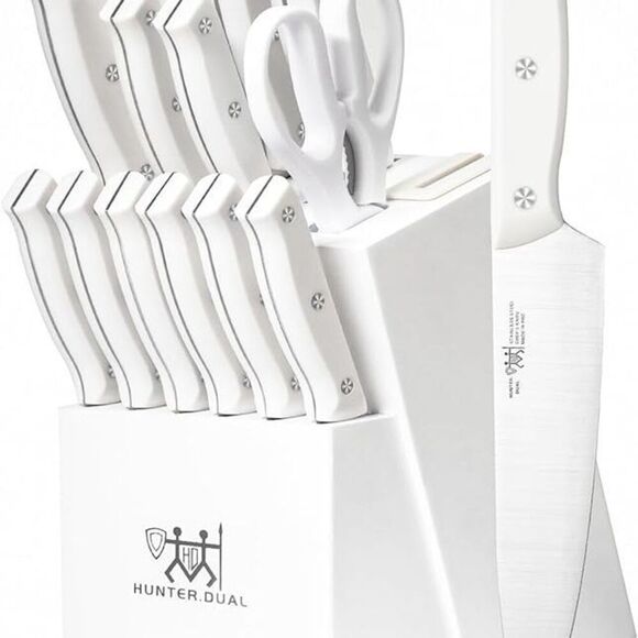 HUNTER DUAL Knife Set 15 Piece Kitchen Knife Set with Block Self Sharpening - Picture 3 of 7